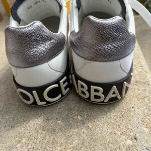 Dolce & Gabbana White & Metallic Silver Logo Sneakers